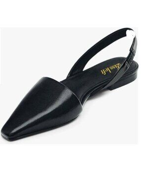 miss left Women Stretchy Slingback Closed Square Toe Flats Elastic Strap, Black
